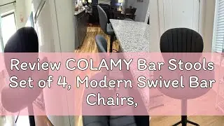 Review COLAMY Bar Stools Set of 4, Modern Swivel Bar Chairs, Adjustable Faux Leather Upholstered Bar