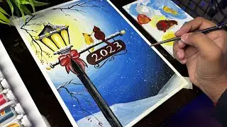 Happy New Year Drawing , 2023 , Acrylic painting , Step by step
