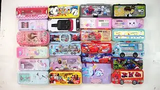 cute unicorn pink stationery collection 😁 geometry,hello kitty,pencil box,sharpener,eraser,pouch