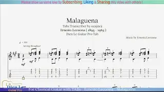 For Classical Guitar with TABs - Ernesto Lecuona - Malaguena