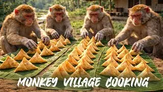 MONKEY VILLAGE COOKING ASMR | Street Samosa | Easy Snack | Bandar Kurangu Cartoon AI Video Foodie