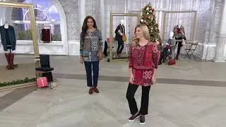 Denim & Co. Perfect Jersey Button Henley Patchwork Print Tunic on QVC