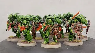 Salamander space marine Primaris Vanguard Veteran Squad with jump pack conversions