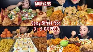 Street food Eating Spicy 🔥 panipuri Maggie Dahi Puri Samosa Boiled Egg Chat kachodi Challenge 😋