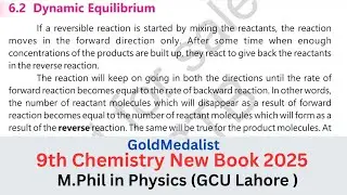 Topic 6.2 Dynamic Equilibrium | Class 9 chemistry new Book PCTB | Unit 6 Equilibria | Lecture 2