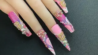 [Nail art] Unicorn Pink Abstract Jewelry Design