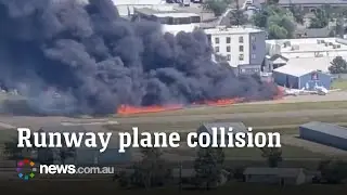 Small planes collide in Montana engulfing runway in flames