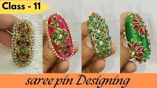 Saree Pin Thread wrapping and Designing Tutorial || Class - 11 Saree pin designs