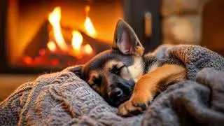 Relaxing Fireplace & Soft Piano | Sleeping German Shepherd Puppy | Cozy Ambience for Calming & Sleep