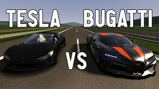 Tesla Roadster VS Bugatti Veyron Super Sport at Autobahn