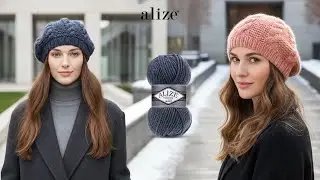 Берет &laquo;Художник&raquo; с косами из пряжи Alize Angora Gold и Superlana Maxi