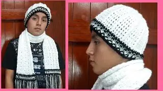 GORRO Y CHALINA PARA HOMBRE TEJIDO EN CROCHET PUNTOS EN RELIEVE FÁCIL PASO A PASO.