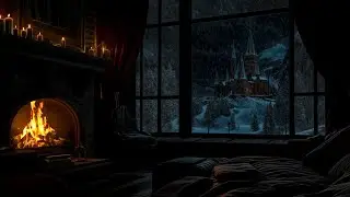 🔥 Silent Winter Night | Cozy Fire, Snowy Castle View & Sleep Ambience