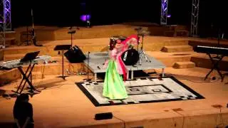 Saehee performing a Korean Traditional Fan Dance at Central Bible College