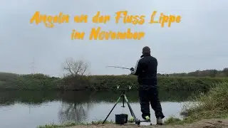 Angeln an der Fluss Lippe im November