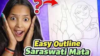 Freehand outline tutorial of Saraswati Mata, Easy Drawing of Saraswati Mata,How to draw outline 🙏🥹