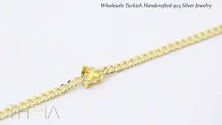 Citrine Stone Heart Design Gourmet Chain Charm Bracelet Handmade 925 Sterling Silver Jewelry