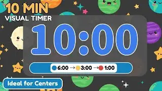 10 Minute Visual Timer for Kids 🪐 Color-Changing Retro Space Classroom Countdown Timer (🔵&rarr;🟡&rarr;🔴)