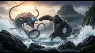 giant sea monster attacks epic fight scene on skull island with kong