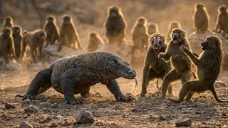 Komodo Dragon vs Baboon Troop: Primate Intelligence vs Reptile Patience - Epic Wildlife Battle