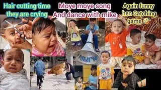 Again Hen catching funny game 🤣 |Hair cutting time they are crying 😢 | they dancing with mike #funny