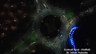 Ecclesall Road Roundabout at Night | Top-Down Aerial