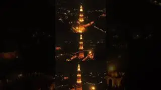 Beautiful Night Aerial shots of Qutub Minar | New Delhi | India