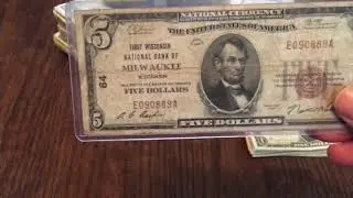 1929 $5 National bank note from Milwaukee