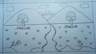 Village House Scenery Drawing | Scenery Drawing Step By Step Easy | How To Draw A Beautiful House | 