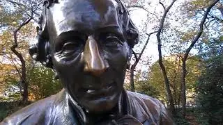 Fall in Central Park, New York, November 2017. Hans Christian Andersen Statue