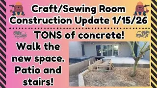 Craft/Sewing Room Construction Update 1-15-26. Walk the space with me! See the layout & mini patio!