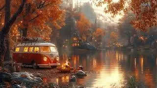 Cozy Autumn Van Camping 🚐 Crackling Campfire & Falling Leaves Ambience (4K)
