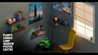 Blender - Plants, Candle, Lamp, Window, Poster, Cactus