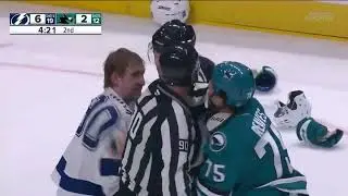 Feisty 2nd Period Between Sharks and Lightning After J.J. Moser Throws Hit On Macklin Celebrini