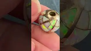14k Gold Inlaid Lab-Grown Opal Barrel Slide Pendant *Video*