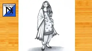 How to draw a Girl in Salwar Suit -Pencil sketch || Drawing easy for beginner || Girl drawing