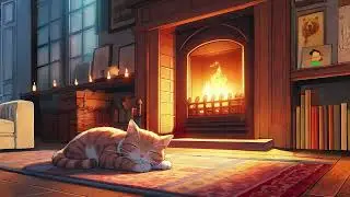 Cozy Cat by the Fire🔥– Lofi Chill & Sleep Music🍒