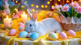 Cozy Easter Ambience with Relaxing Music, Cute Bunny & Candlelight | 4k