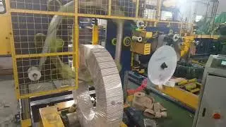 Vertical Steel Coil Wrapping Machine | Inline Packaging with Slitting Line