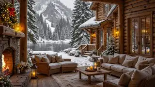 Snowfall at Cozy Winter Cabin Ambience ❄️ Slow Piano Music & Fireplace Sounds for Relaxation