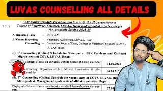 LUVAS BVSc Counselling Schedule 2023 | BVSc Admission 2023-24 | VCI Counselling 2023