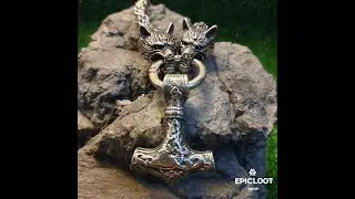 Viking Necklace - God's Guardians Wolves & Thor's Hammer