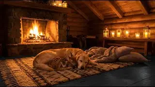 Cozy Attic Fireplace Ambience Sleeping Dog, Fawn & Kitten | Crackling Fire Sounds for Sleep