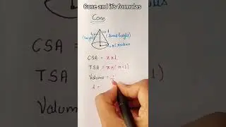 Cone and its formulas #cone #3d #mensuration #formula #viral #viralshort #shorts