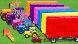 LAND OF COLORS! MINI & BIG Crazy TRACTORS AND TRANSPORT COLORED GRASS BALES! FS22