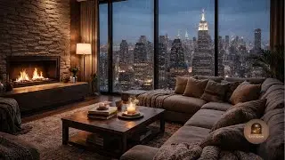 Cozy Rainy Night in a Warm Living Room ☕ Fireplace Sounds with Relaxing Ambient Music (3 Hours)