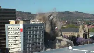 HG de Witt building implosion. High Definition rooftop view.