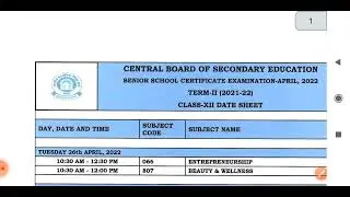 Term 2 Class 12 & Class 10 Examination Date sheet