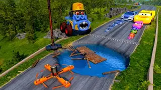Big & Small McQueen & Police Car vs Zombie Mack, Giant Bulge & Hammer Downhill Race &ndash; BeamNG.drive