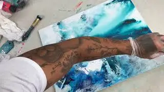 DIY Blue and Turquoise Ocean Inspired Abstract Painting Tutorial with Palette Knife and brush.